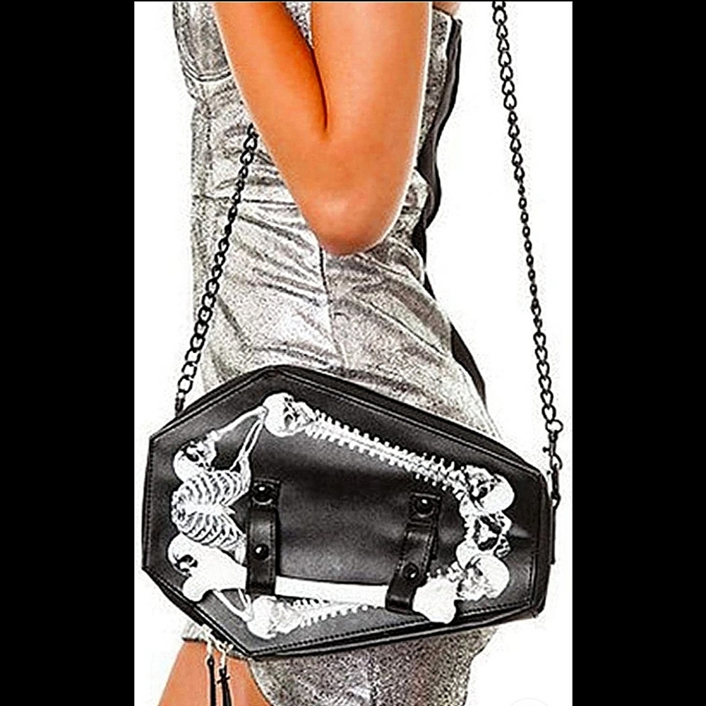 Amazing Skeleton Coffin Casket Handbag with Bone Accessory - Picture 1 of 8
